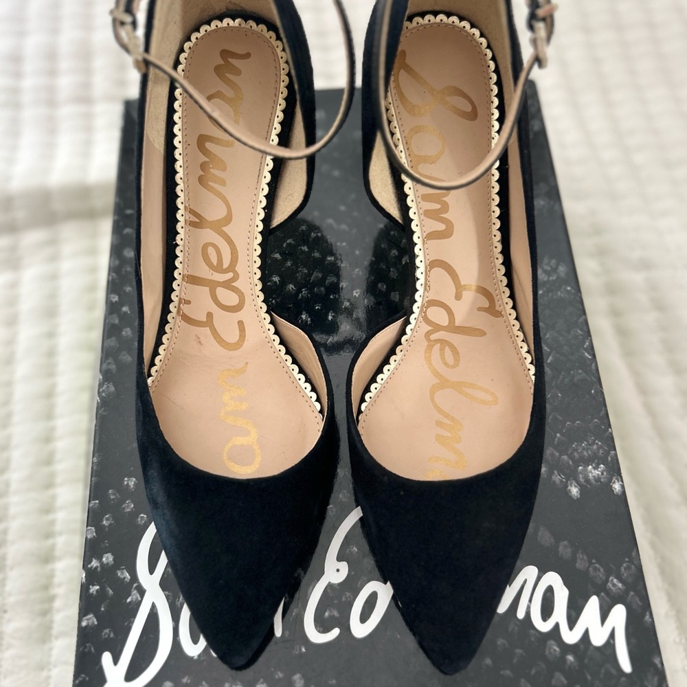 Sam Edelman Black Suede Ankle Strap Pumps, Tia